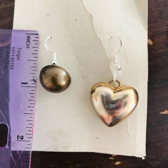 Bronze Heart Round Dangle Hook Earrings - Picture 1 of 1